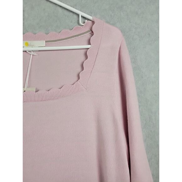 Boden 100% Wool Pink Knit SS Square Scalloped Neck Sweater Women's 10 - Picture 4 of 13